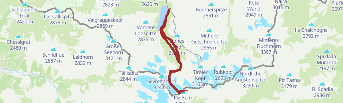 Route map: Hochtour auf den Piz Buin (3.312 m)